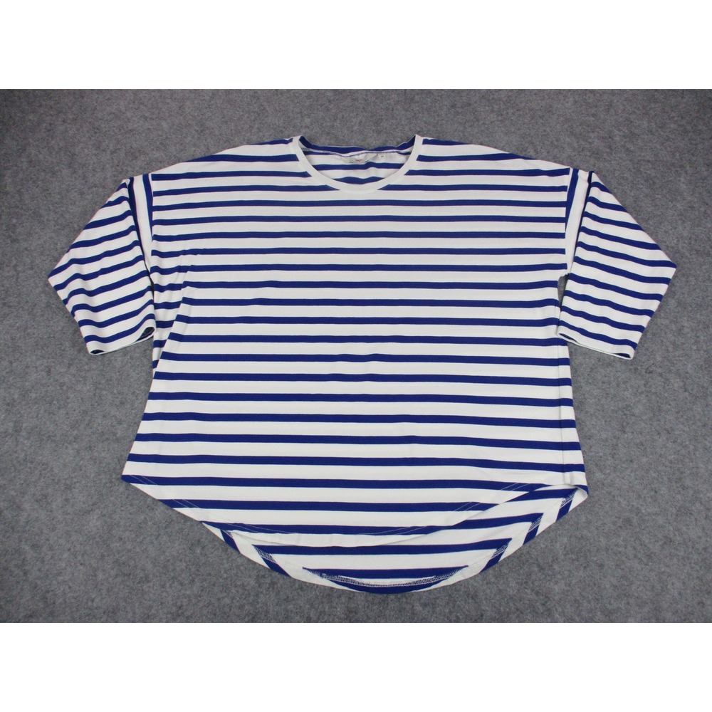 Vineyard Vines Shirt Womens Medium Blue White Striped Relaxed 3/4 Sleeve Modal